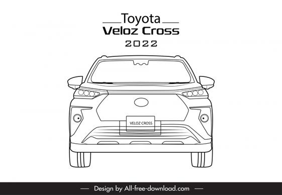 toyota veloz cross 2022 car icon flat black white front view outline