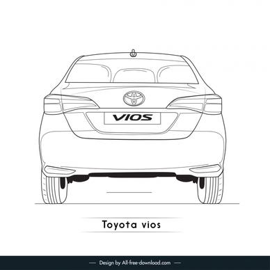 toyota vios car model icon handdrawn flat back view  outline  