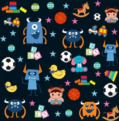 toys icons background various multicolored icons repeating design