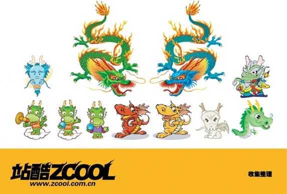 asian dragon icons collection cute cartoon characters