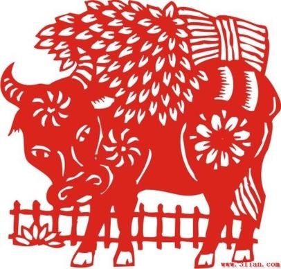 traditional paper cut vector ox