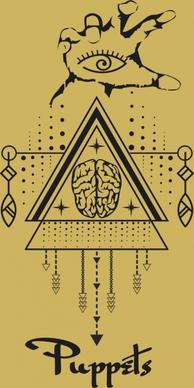traditional tribal drawing hand brain triangle symmetric design