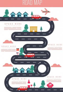 traffic background road vehicles icons colored flat design