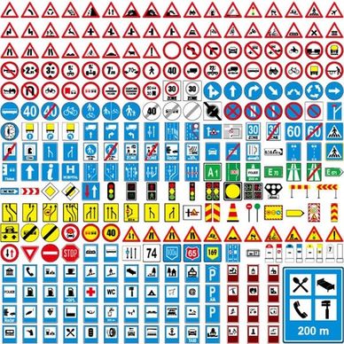 traffic signs collection colored flat shapes