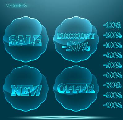 transparent glass sale labels vector matirial