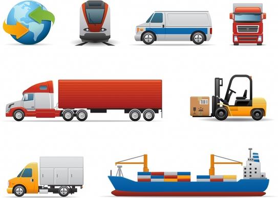 logistics icons modern vehicles sketch