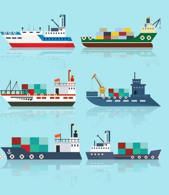 transportation ship icons colored reflection design