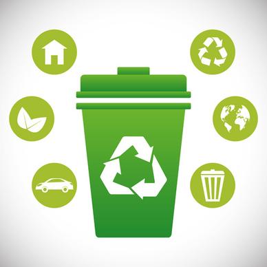 trash can with eco icons vector