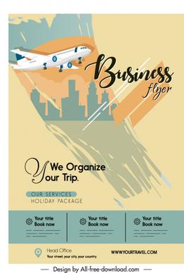 travel advertising flyer template airplane sketch grunge design