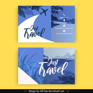 travel agency business card template dynamic airplane beach scene 