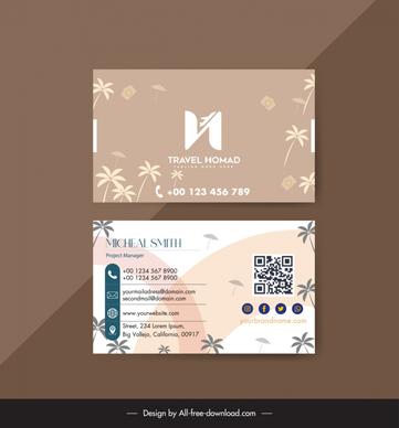 travel agency business card templates flat coconut trees