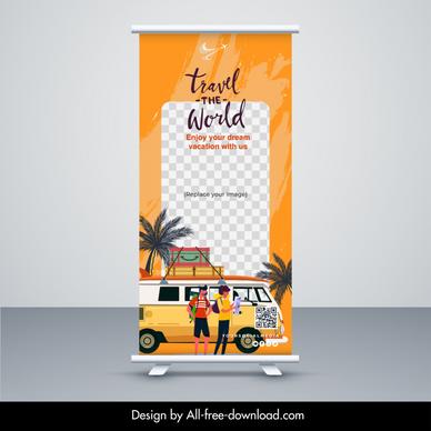 travel agency roll up banner template classical bus checkered