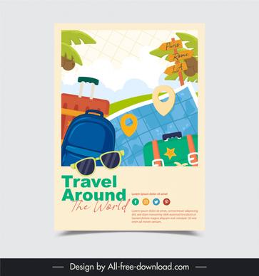 travel around the world poster template luggage coconut map decor
