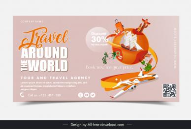 travel banner template 3d dynamic airplane globe