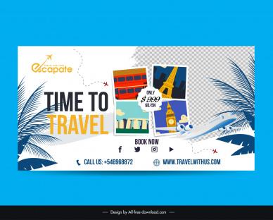 travel banner template checkered airplane landmark picture classic