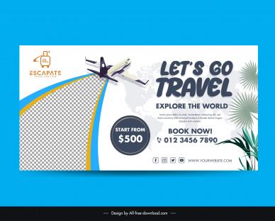 travel banner template dynamic airplane checkered curves