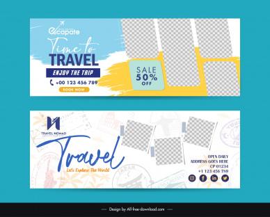 travel banner templates flat classical grunge checkered pictures