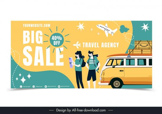 travel big sale banner template cartoon flat