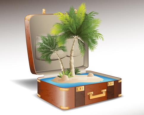travel elements and suitcase creative background set