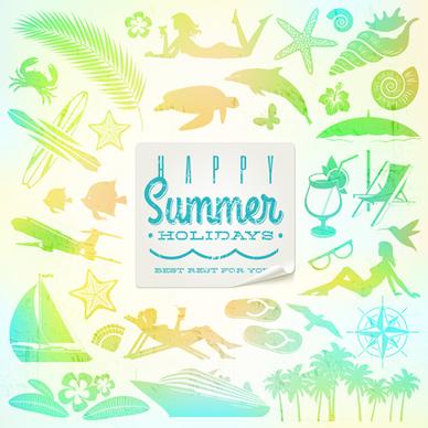 travel elements with summer holiday background