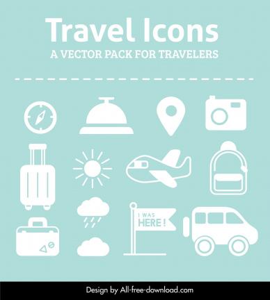 travel icons collection flat silhouette
