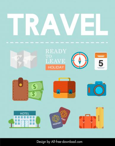 travel icons collection tourism objects symbols