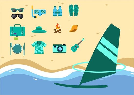 travel icons design elements with sea style