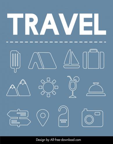  travel icons flat geometric symbols