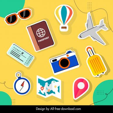 travel pattern tourism elements objects icons 