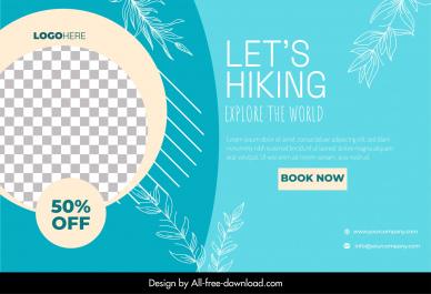 travel poster social template handdrawn leaves checkered decor