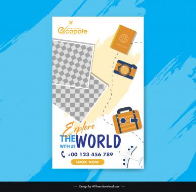 travel roll up banner template checkered picture tourism elements