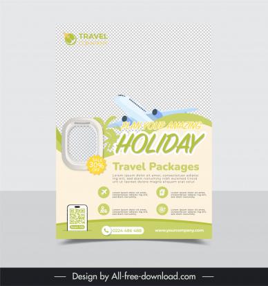 travel sale flyer template airplane coconut tree checkered decor