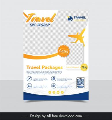 travel sale flyer template elegant silhouette airplane checkered