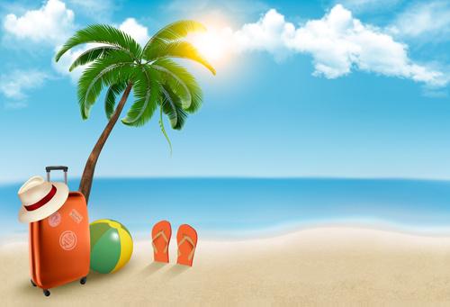 travel summer beach background set vector