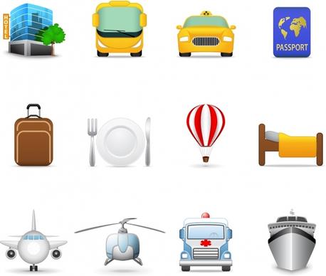 travel symbols icons collection colored objects design