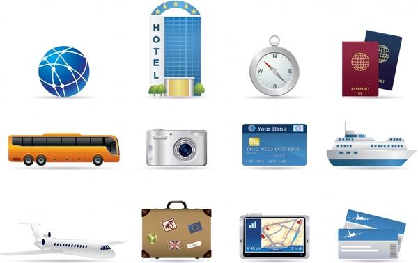 travel design elements object icons colored modern design