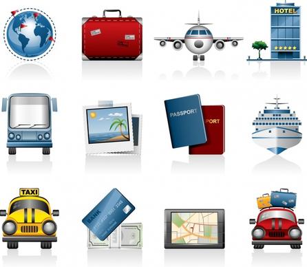 travel icons modern colored symbols sketch