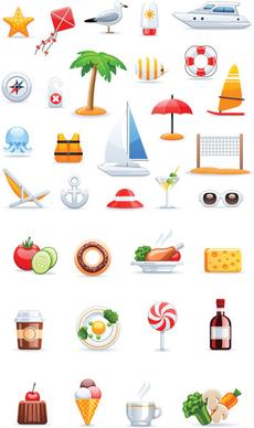 travel vector and food icons collections