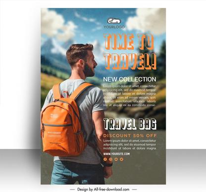 traveling bag poster discount template walking man mountain scene