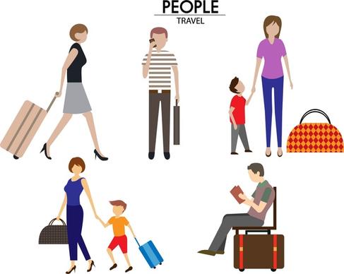 travelling people icons design with various gestures isolation