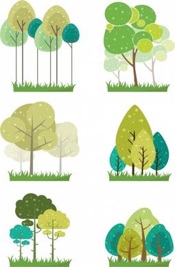 tree icons collection flat colored design