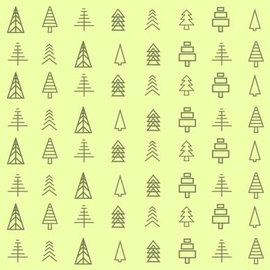 tree icons collection various shapes lines decoration