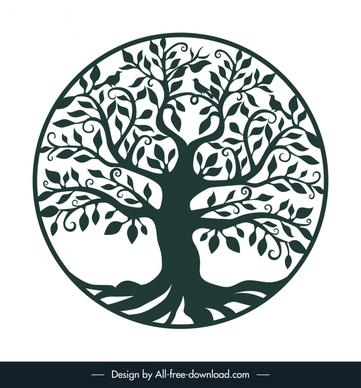 tree of life and bird flat vector circle isolation classic outline 