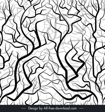 tree roots seamless pattern template flat black white handrawn curves sketch