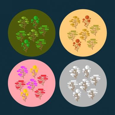 trees icons collection geometric circle style
