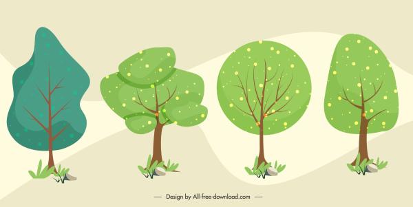 trees icons flat classical handdrawn sketch
