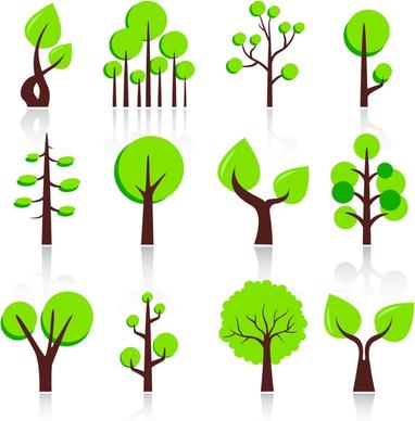 tree icons flat green shapes design