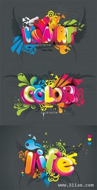 decorative texts templates colorful 3d design