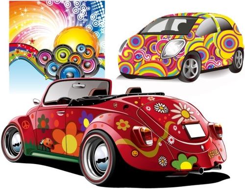 trend disco party and car vector