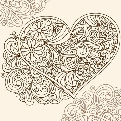 love background classical floral sketch heart layout